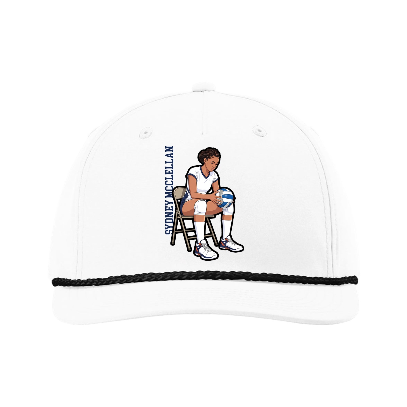 Five-Panel Classic Rope Cap — Name Vertical in White