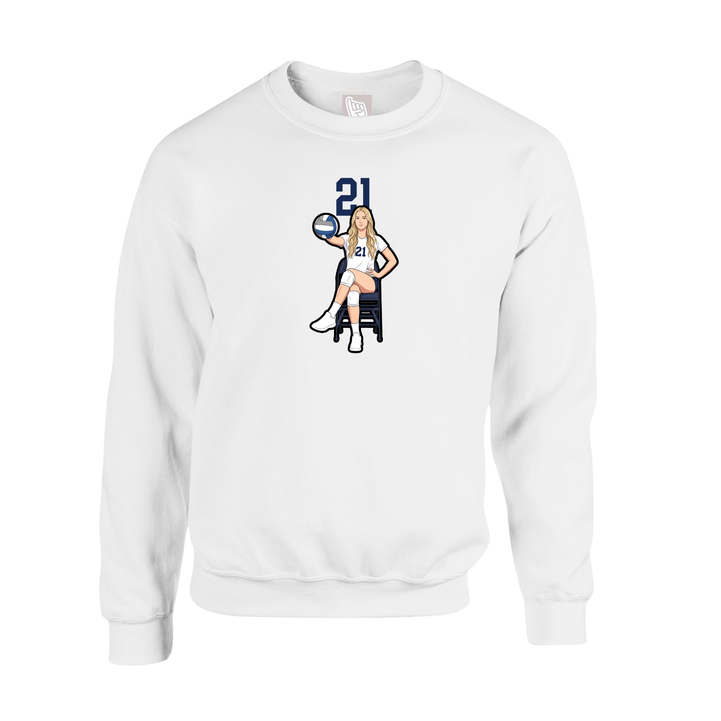 Fleece Crew — Number Top in White