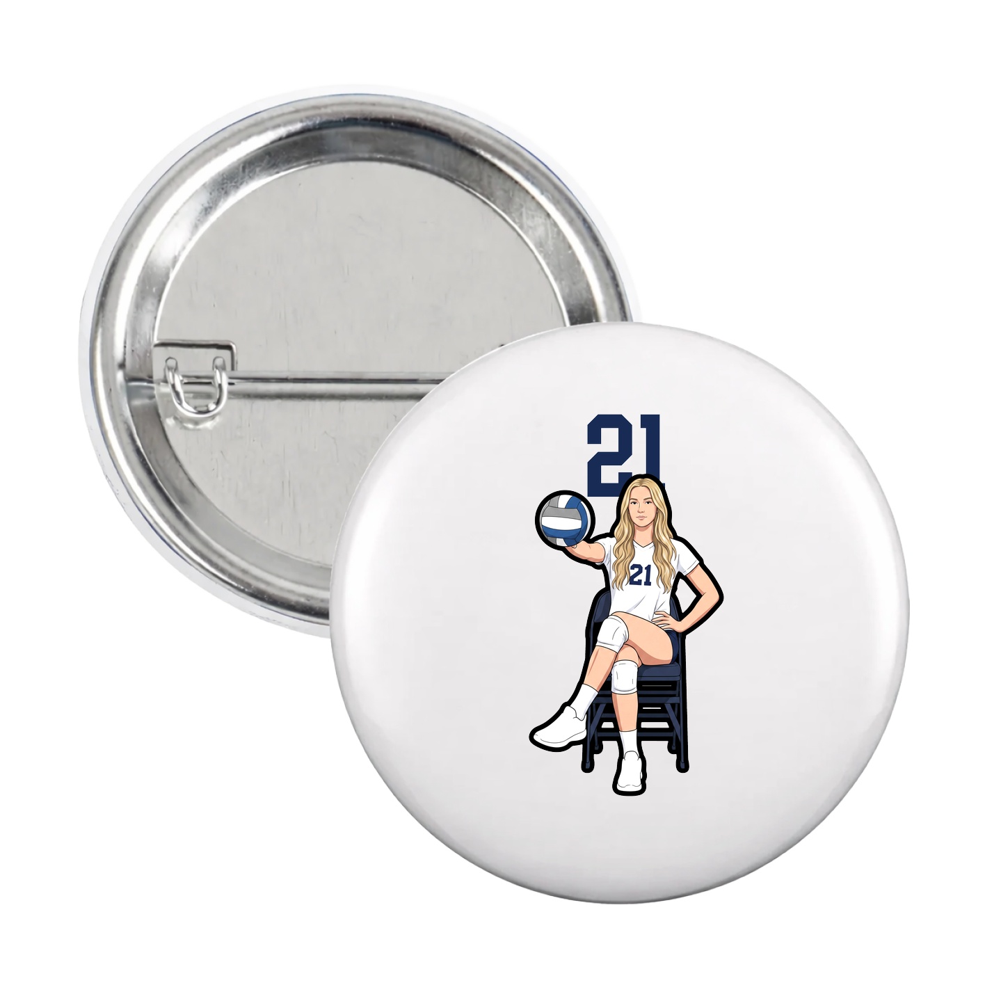 Game Day Button — Number Top in White