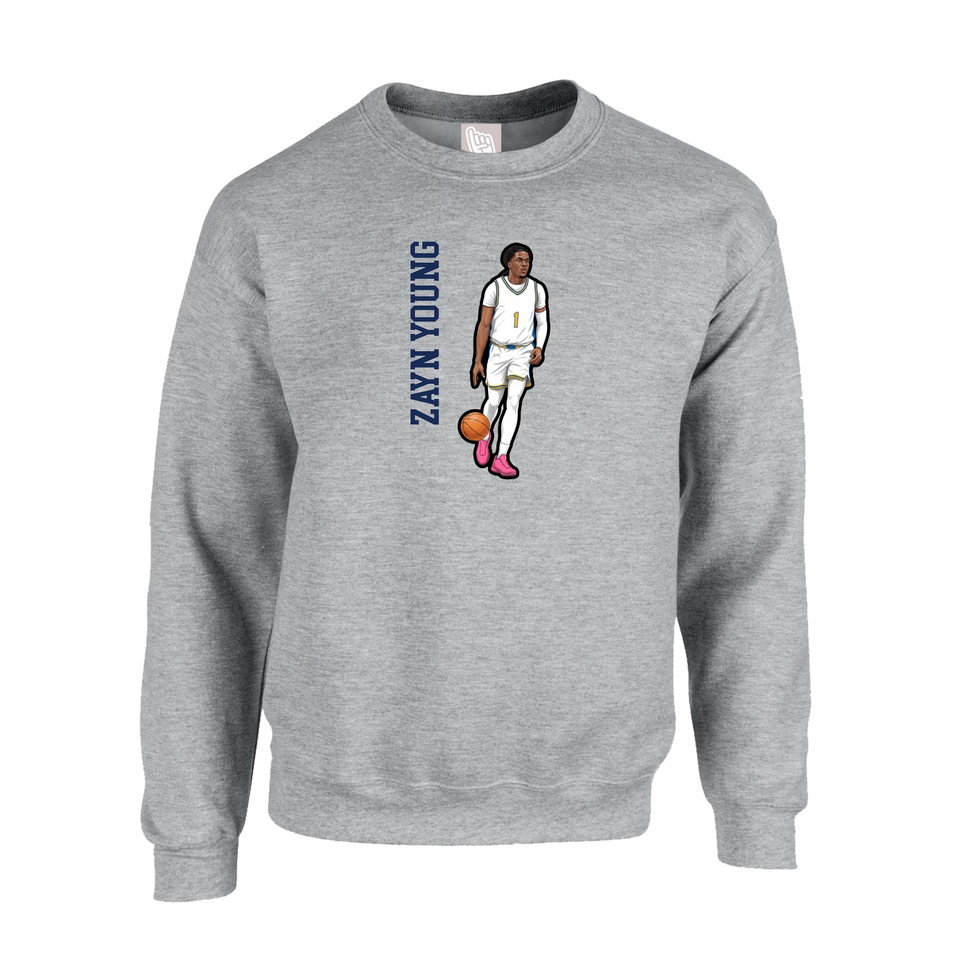 Fleece Crew — Name Vertical in Grey