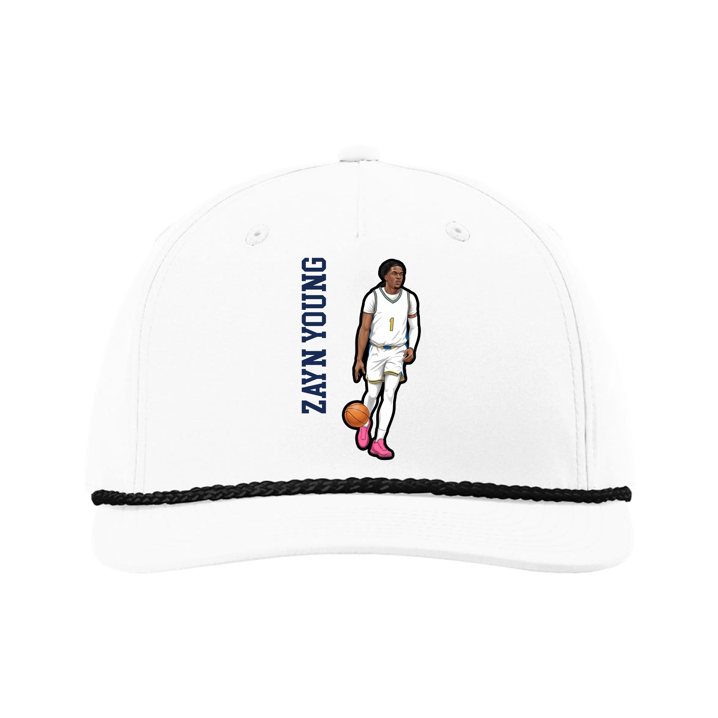 Five-Panel Classic Rope Cap — Name Vertical in White