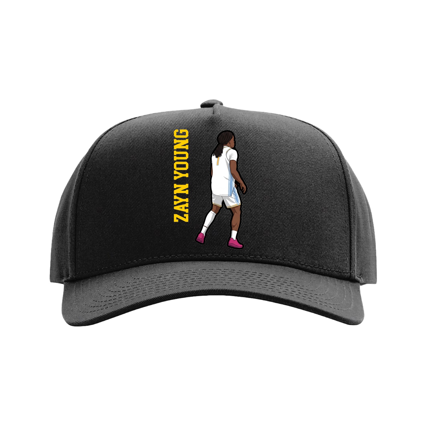 Full Fabric Five-Panel Champ Cap — Name Vertical in Black