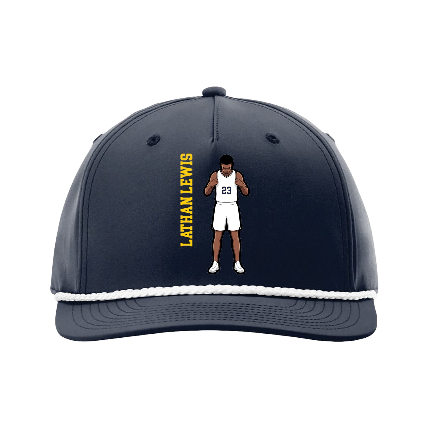Five-Panel Classic Rope Cap — Name Vertical in Navy