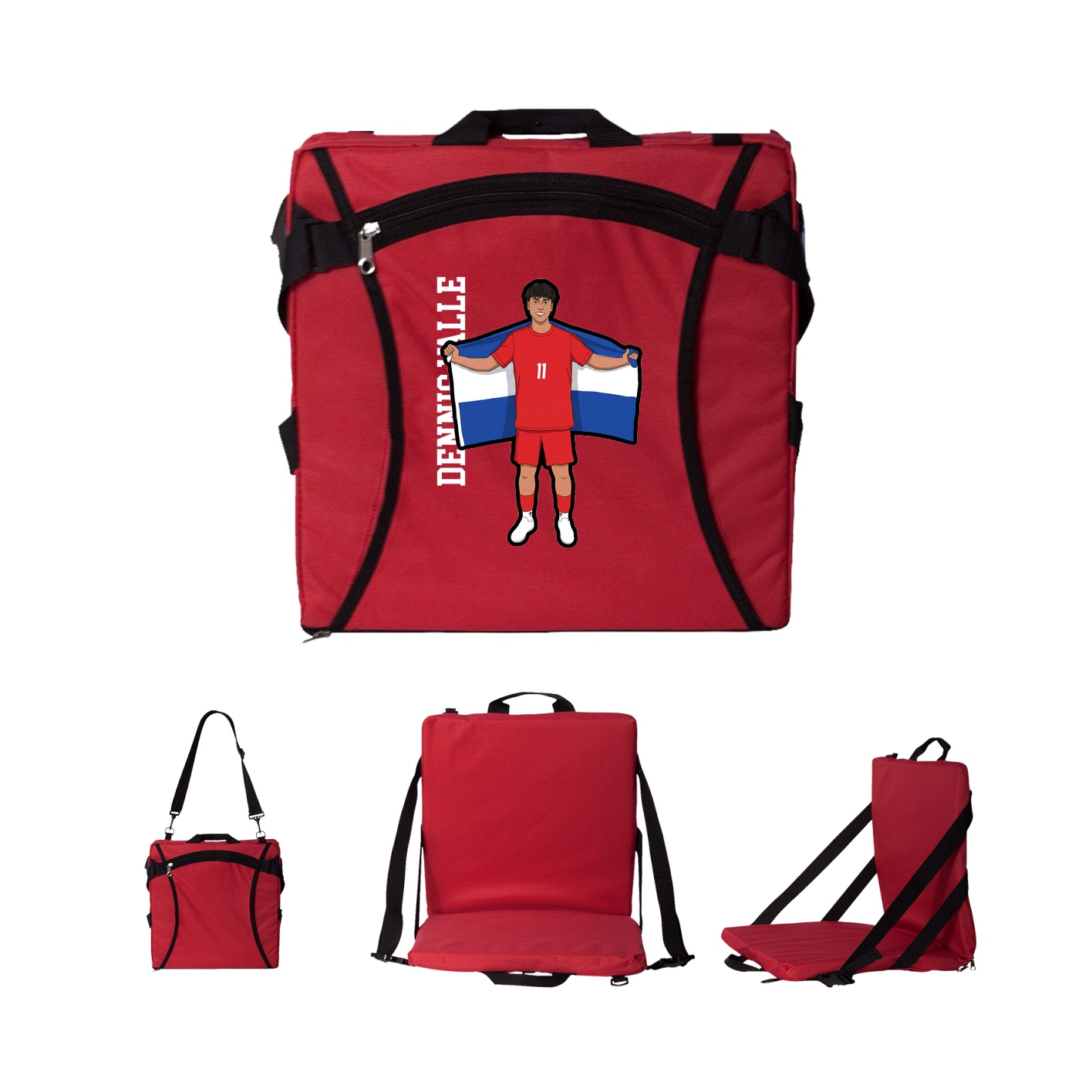 Folding Stadium Seat — Name Vertical in Red