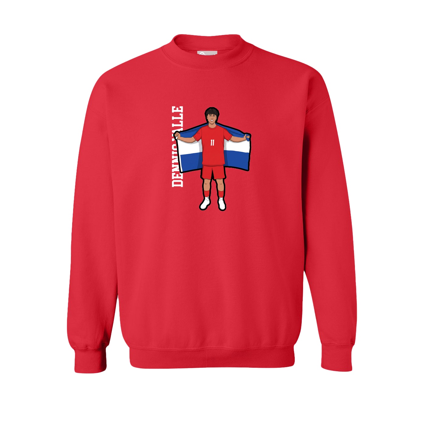 Fleece Crew — Name Vertical in Red