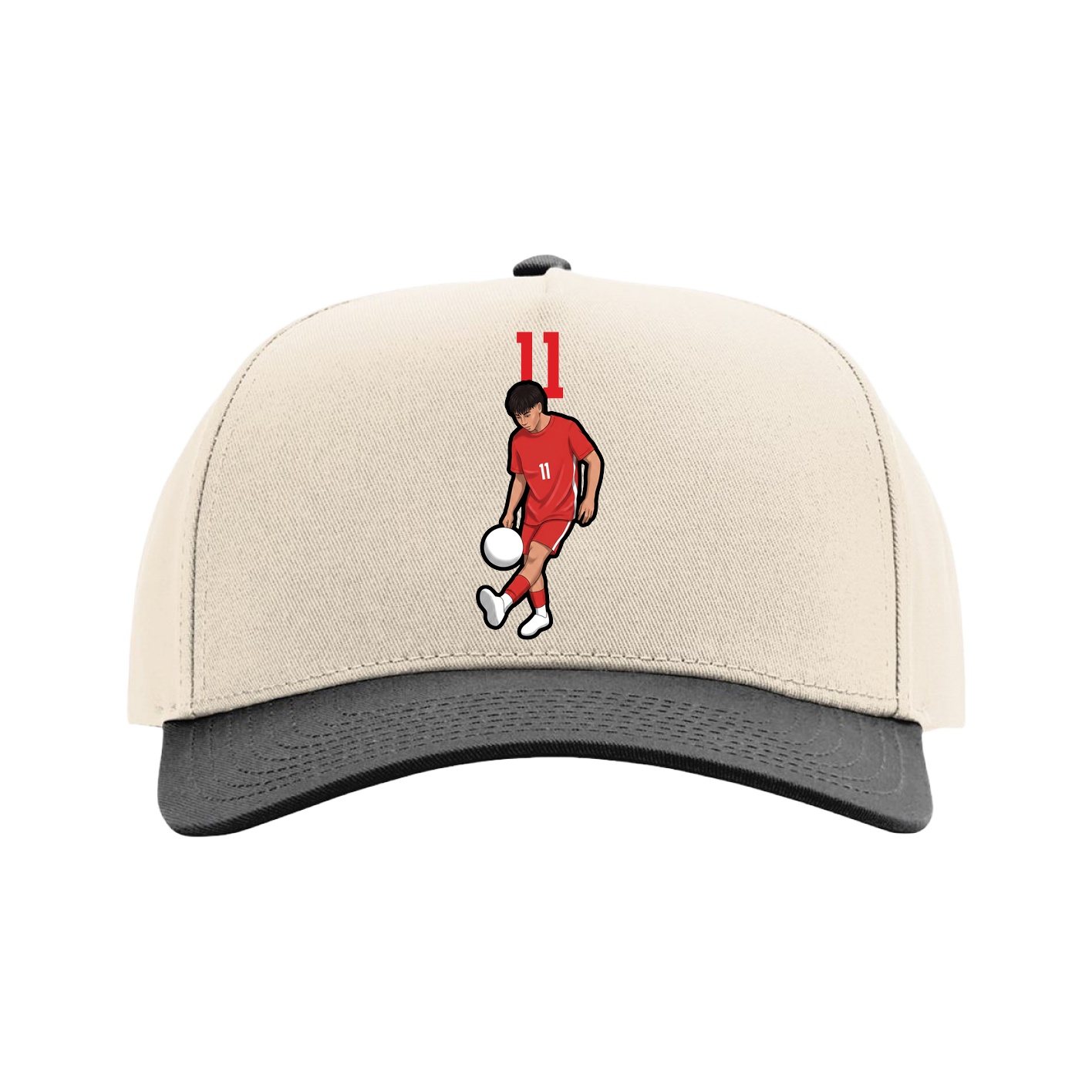 Full Fabric Five-Panel Champ Cap — Number Top in Cream/Black