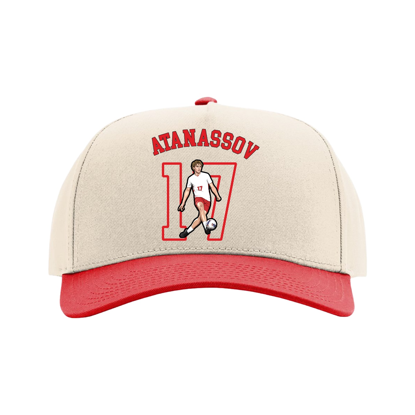 Full Fabric Five-Panel Champ Cap — Shirsey Arch in Cream/Red