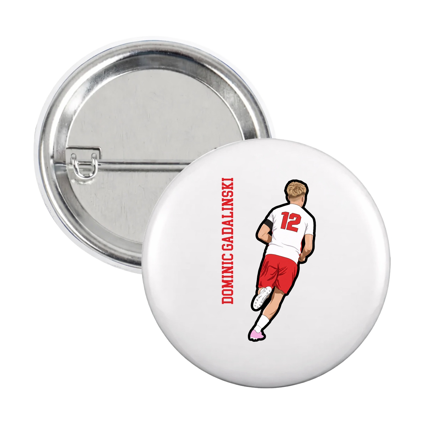 Game Day Button — Name Vertical in White