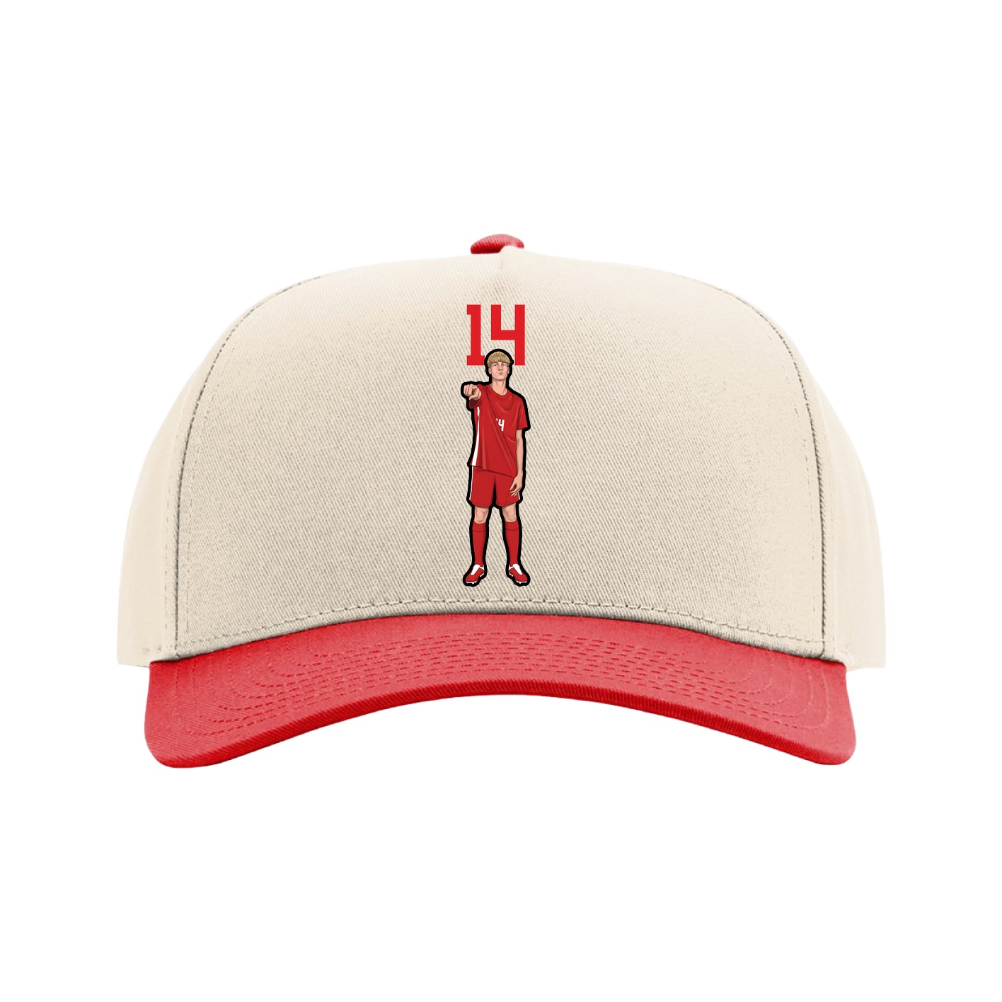 Full Fabric Five-Panel Champ Cap — Number Top in Cream/Red
