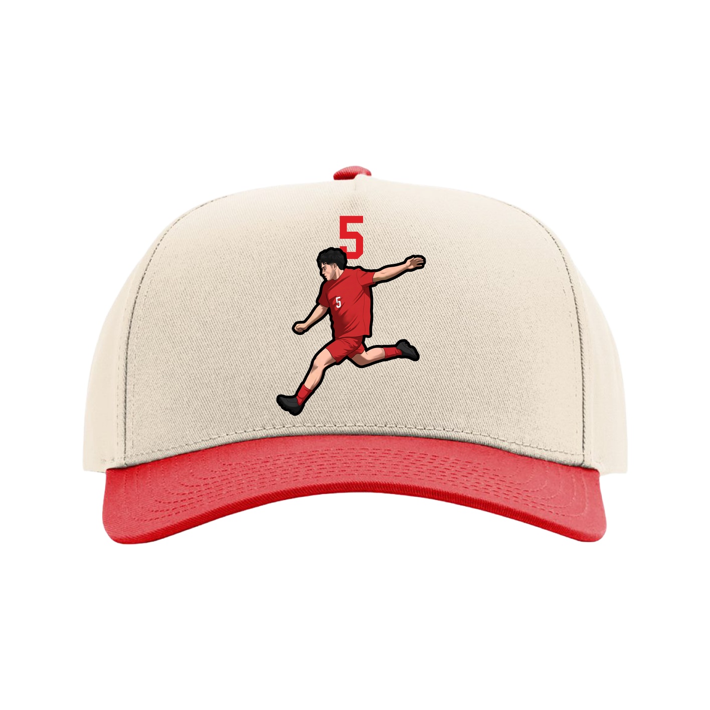 Full Fabric Five-Panel Champ Cap — Number Top in Cream/Red