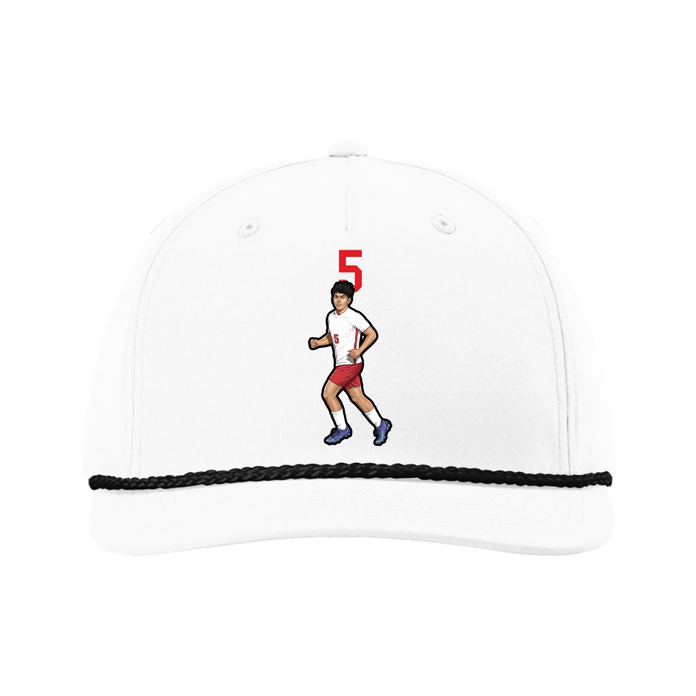 Five-Panel Classic Rope Cap — Number Top in White