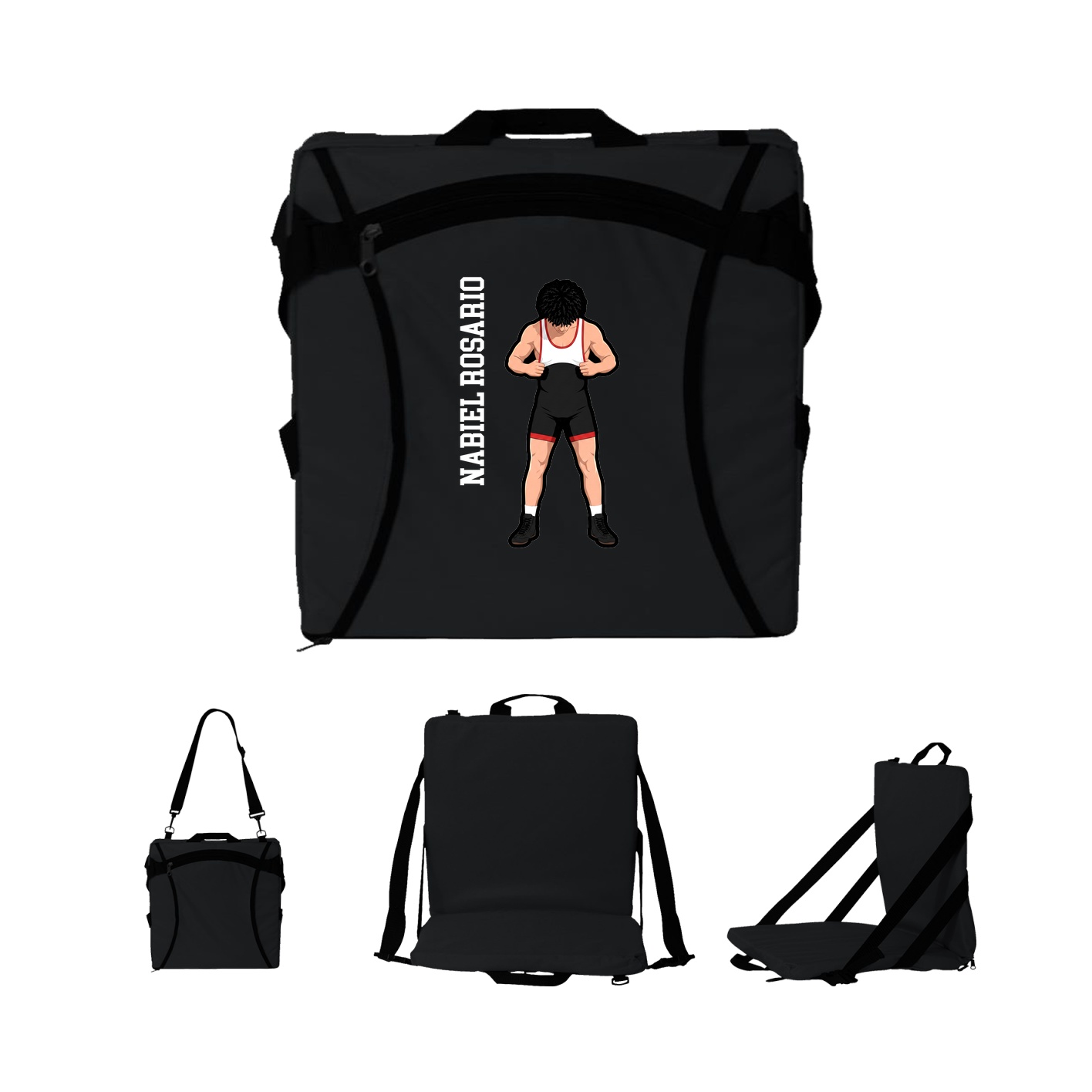 Folding Stadium Seat — Name Vertical in Black