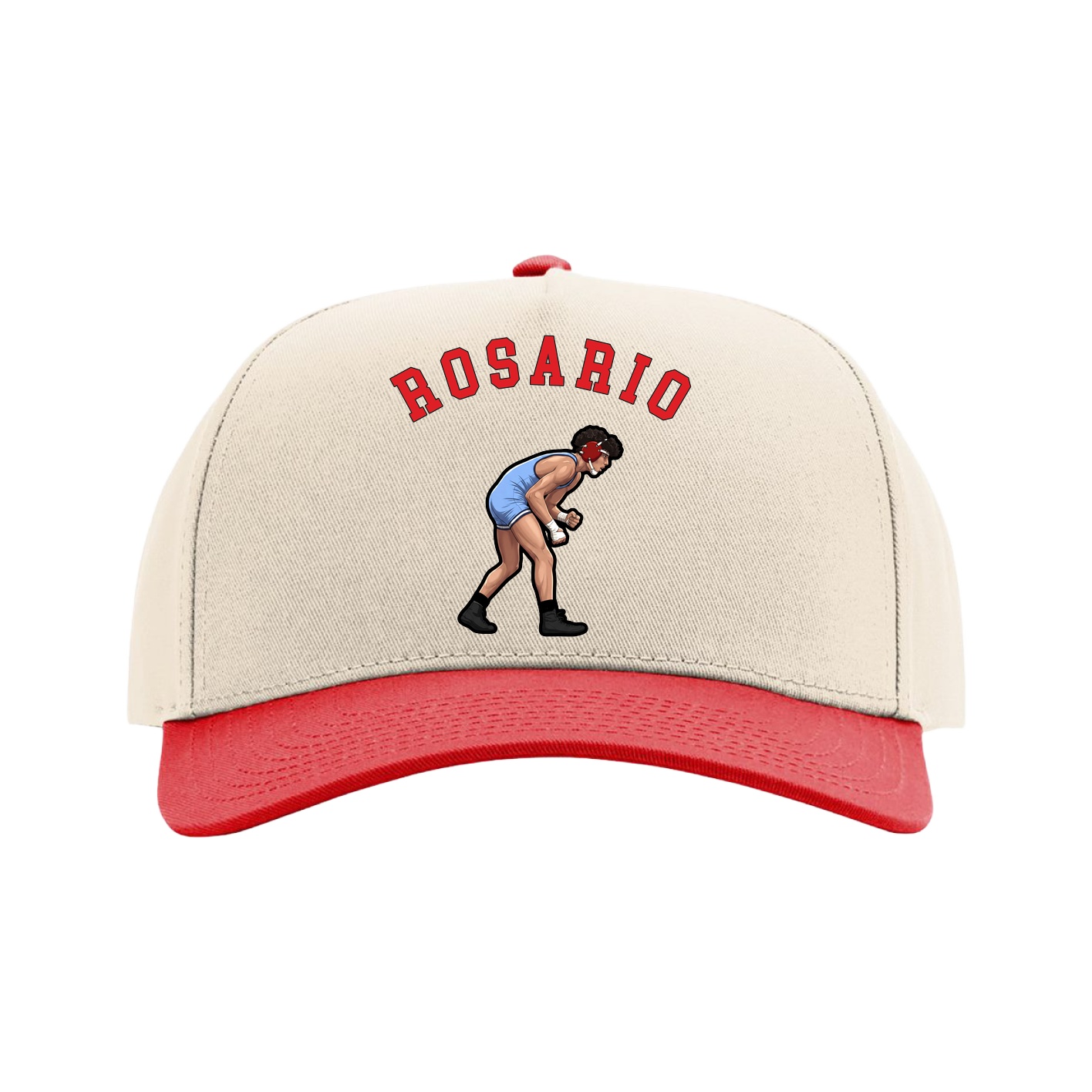 Full Fabric Five-Panel Champ Cap — Shirsey Arch in Cream/Red