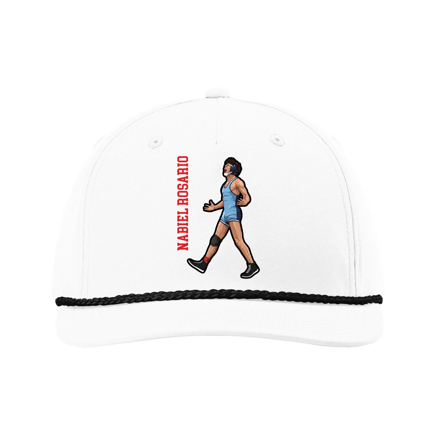 Five-Panel Classic Rope Cap — Name Vertical in White