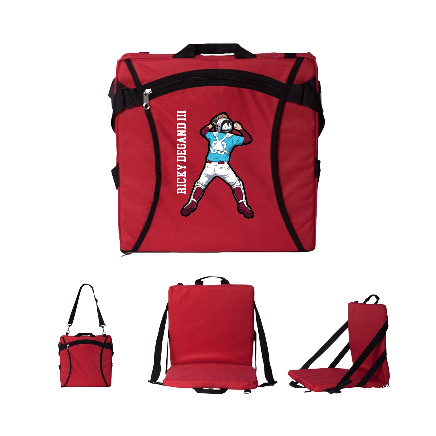 Folding Stadium Seat — Name Vertical in Red