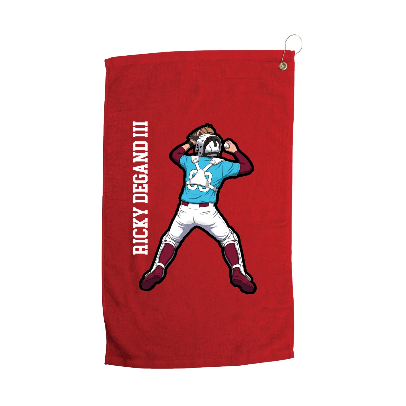Golf Towel — Name Vertical in Red