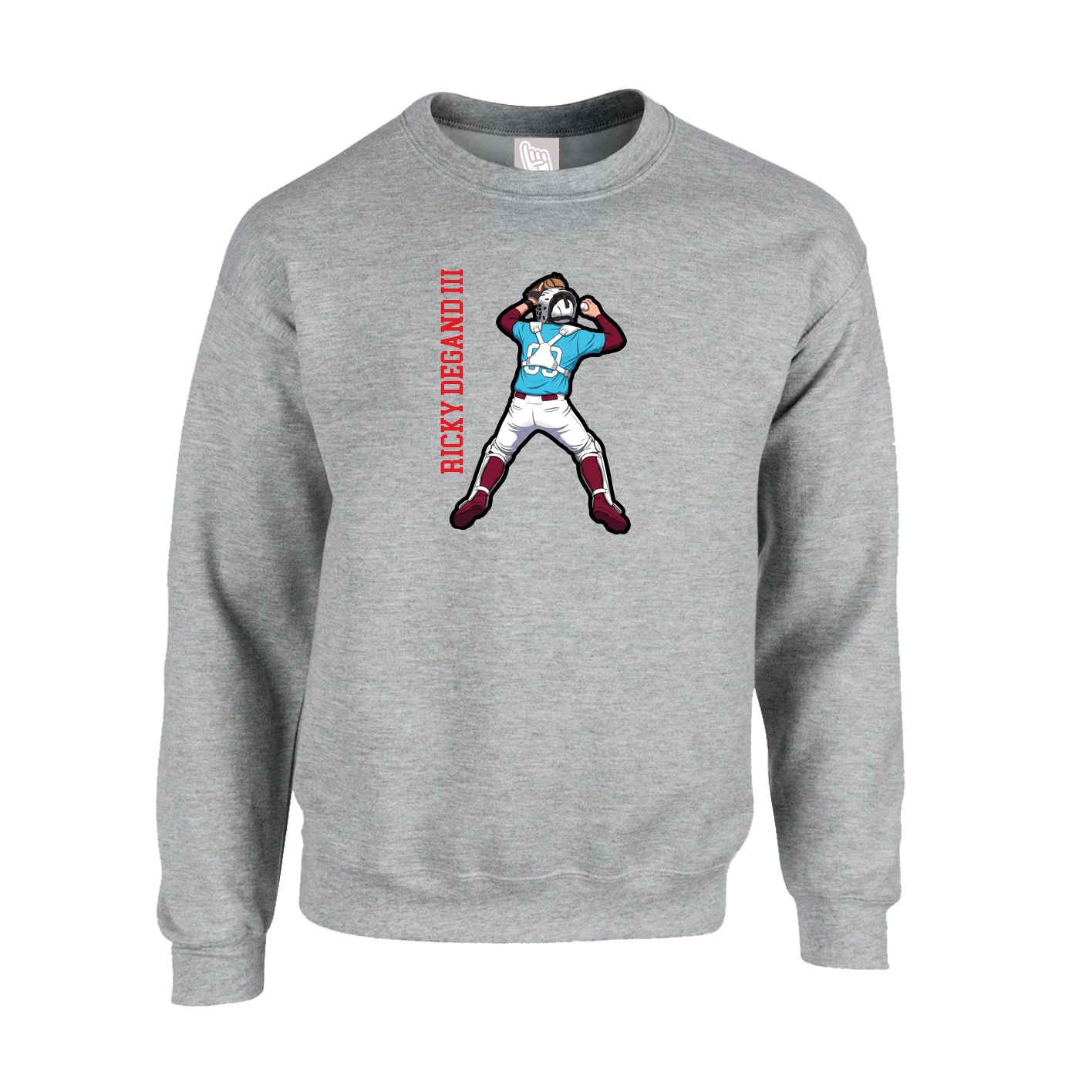 Fleece Crew — Name Vertical in Grey