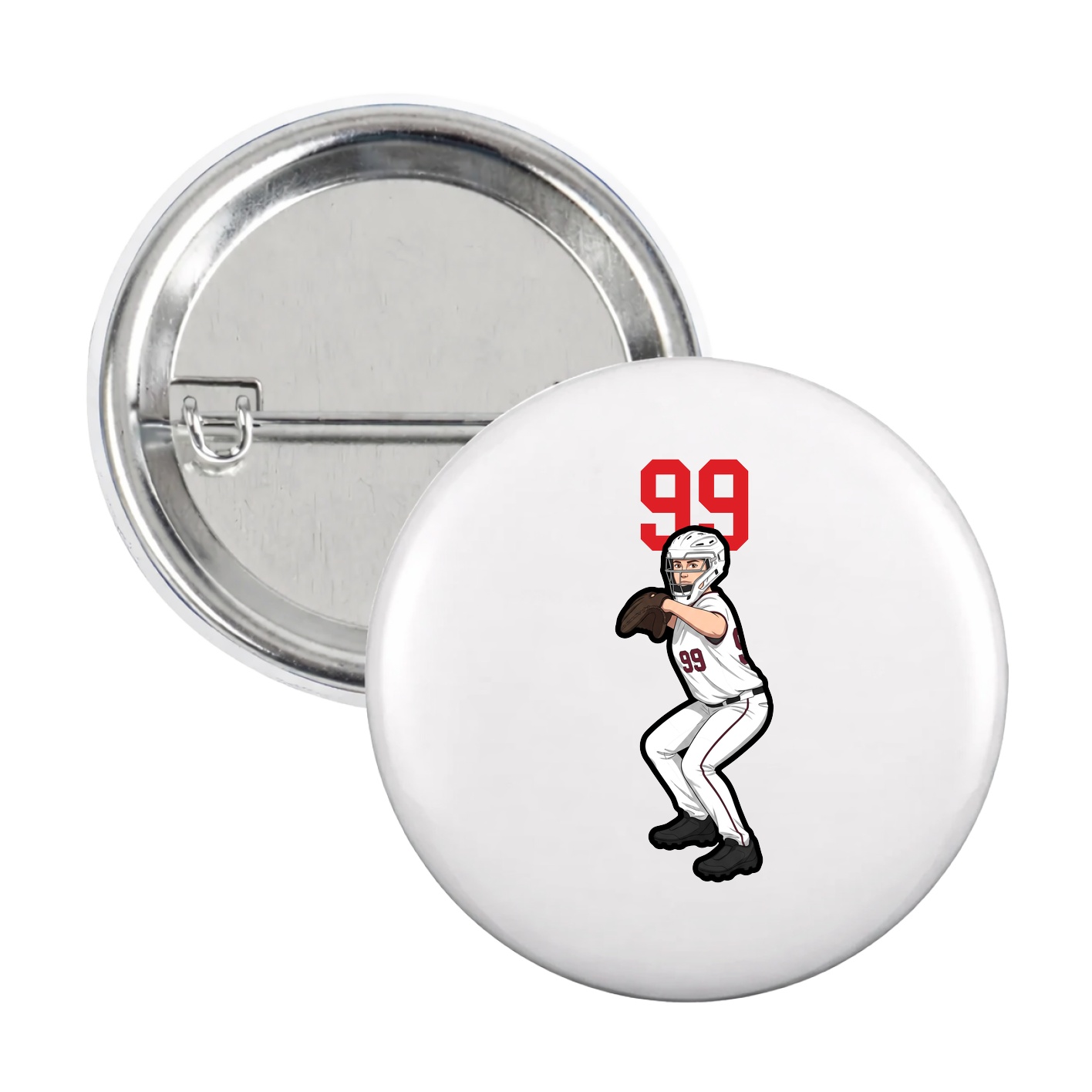 Game Day Button — Number Top in White