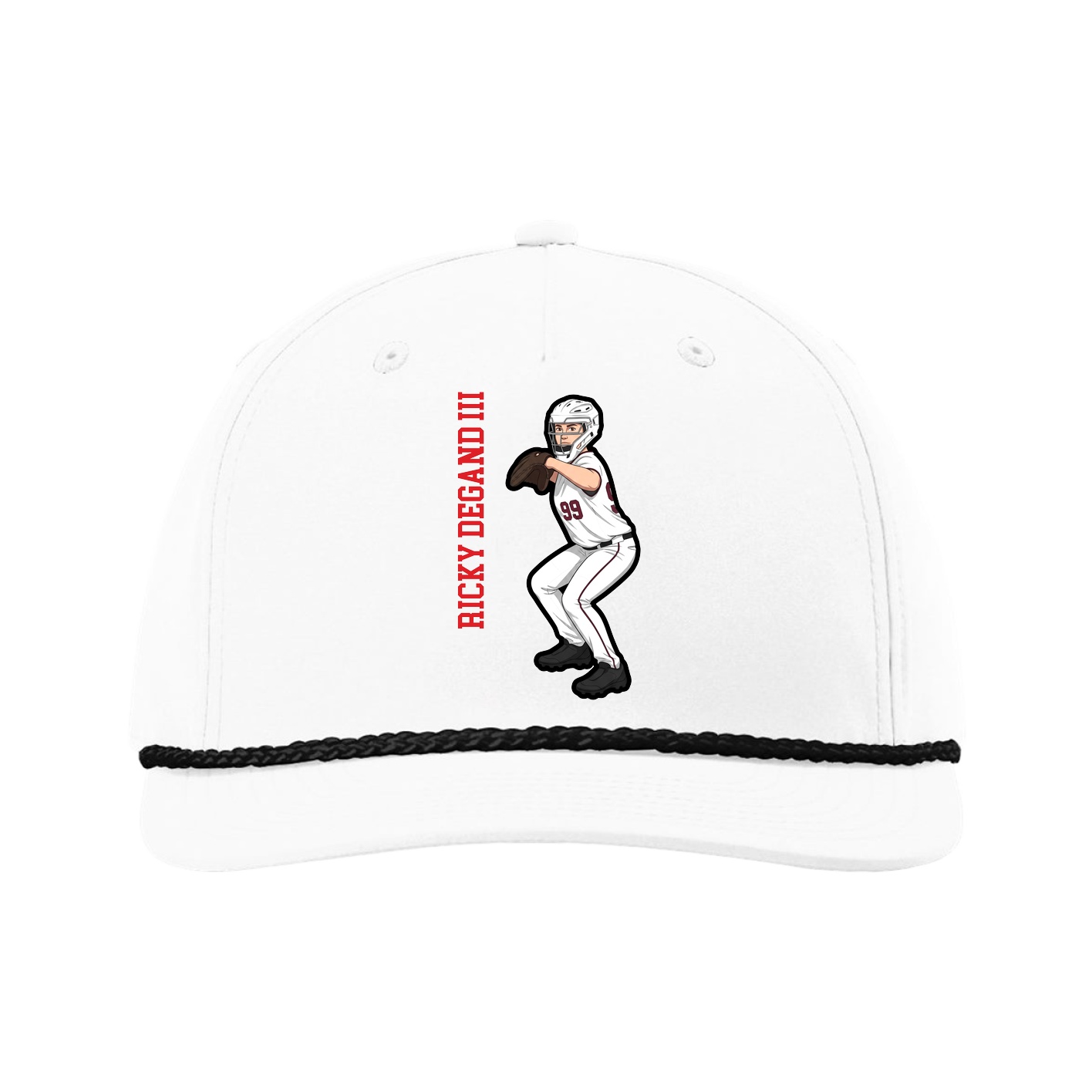 Five-Panel Classic Rope Cap — Name Vertical in White