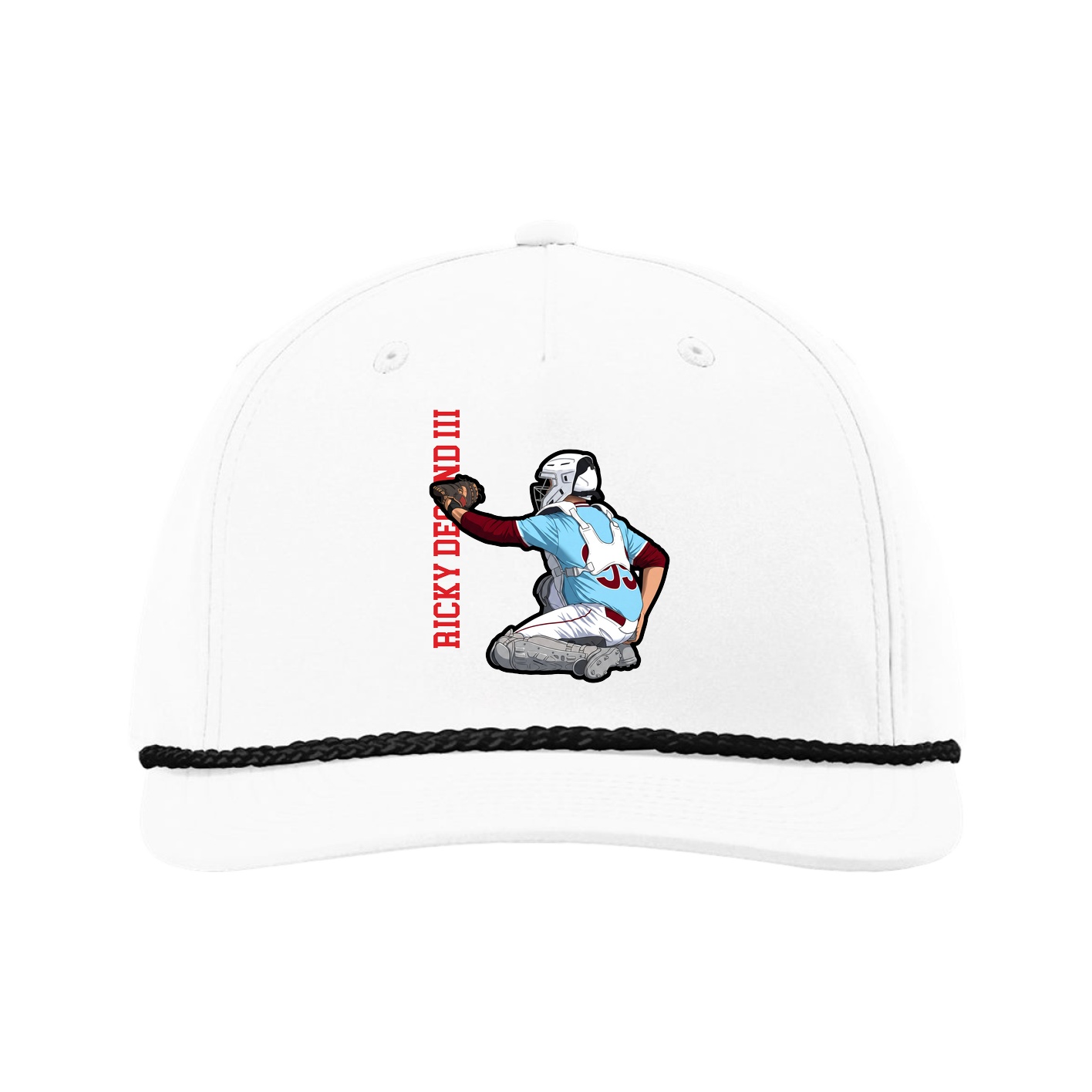 Five-Panel Classic Rope Cap — Name Vertical in White