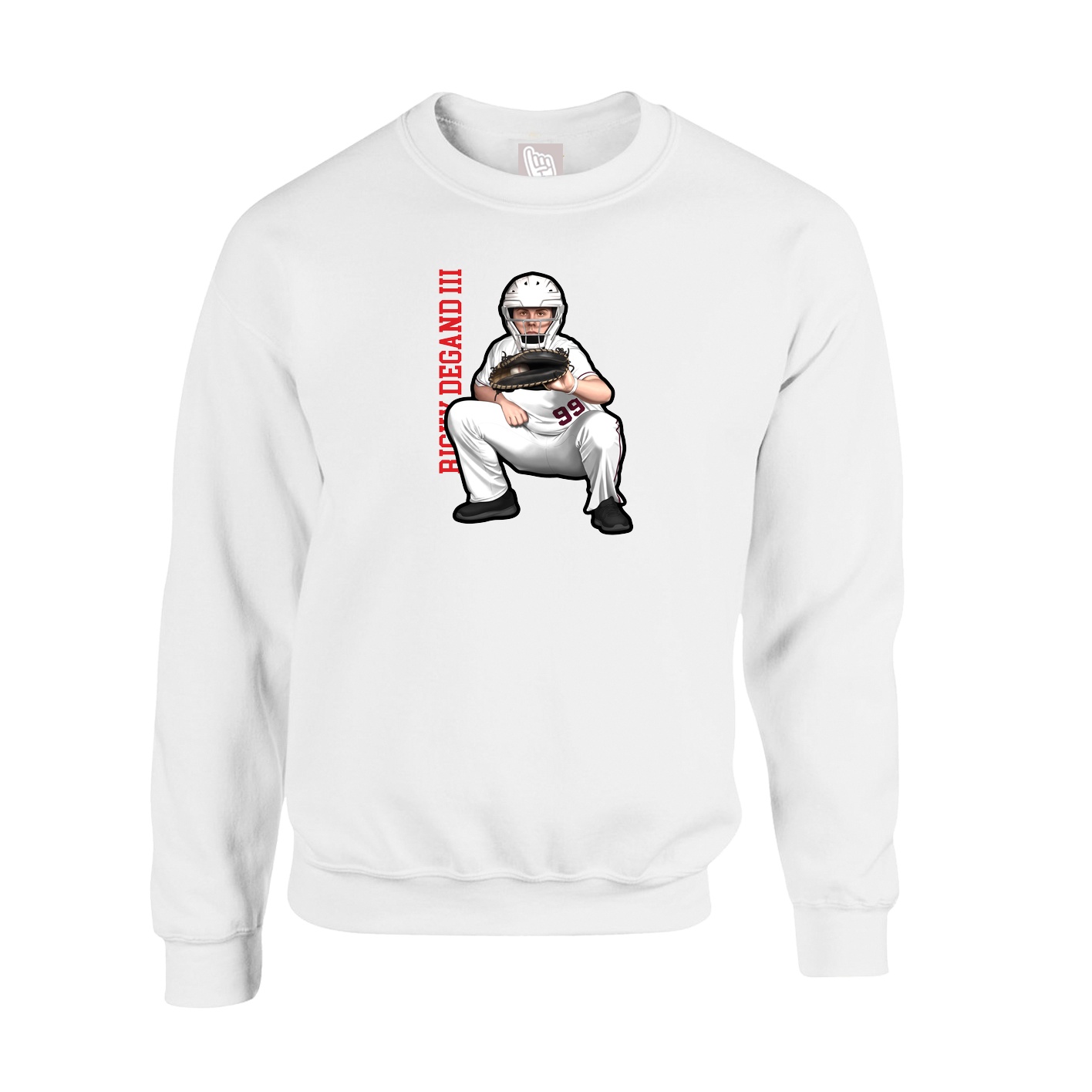 Fleece Crew — Name Vertical in White