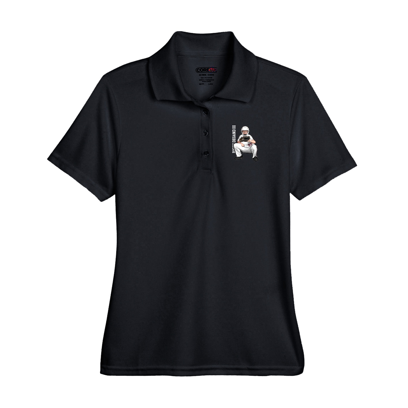 Performance Polo — Name Vertical in Black