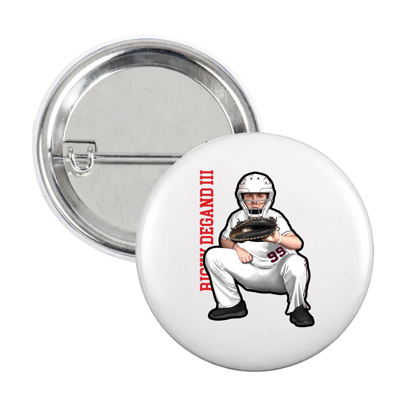 Game Day Button — Name Vertical in White