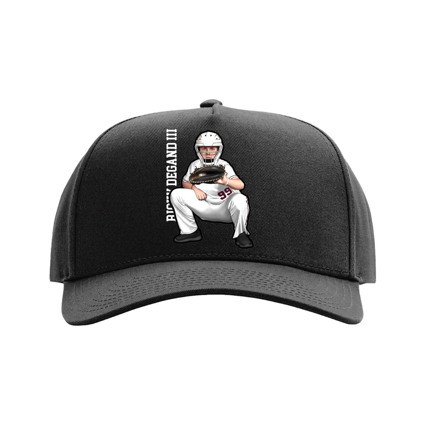 Full Fabric Five-Panel Champ Cap — Name Vertical in Black