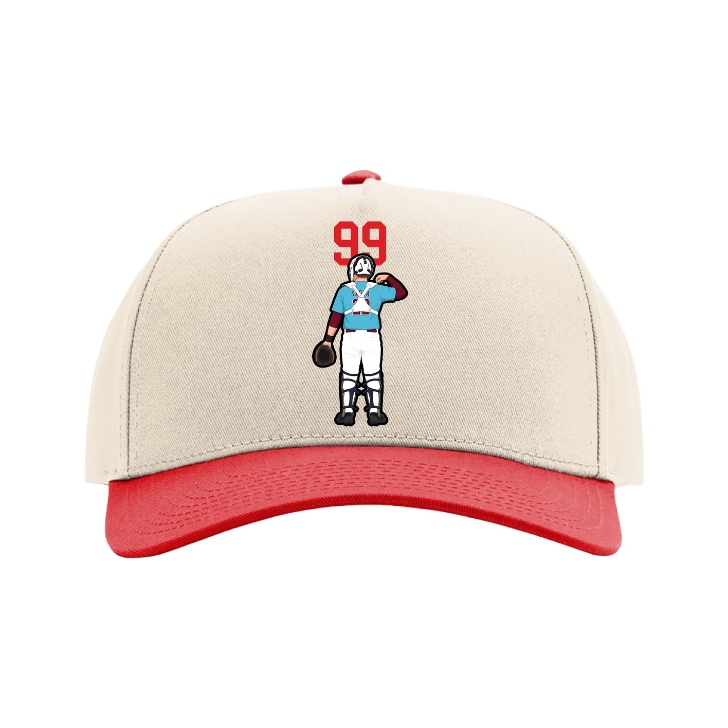 Full Fabric Five-Panel Champ Cap — Number Top in Cream/Red