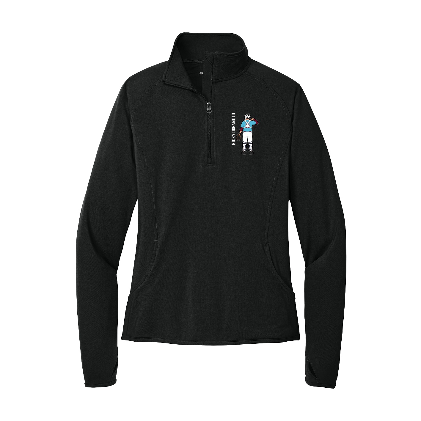 Women's Q-Zip Pullover — Name Vertical in Black
