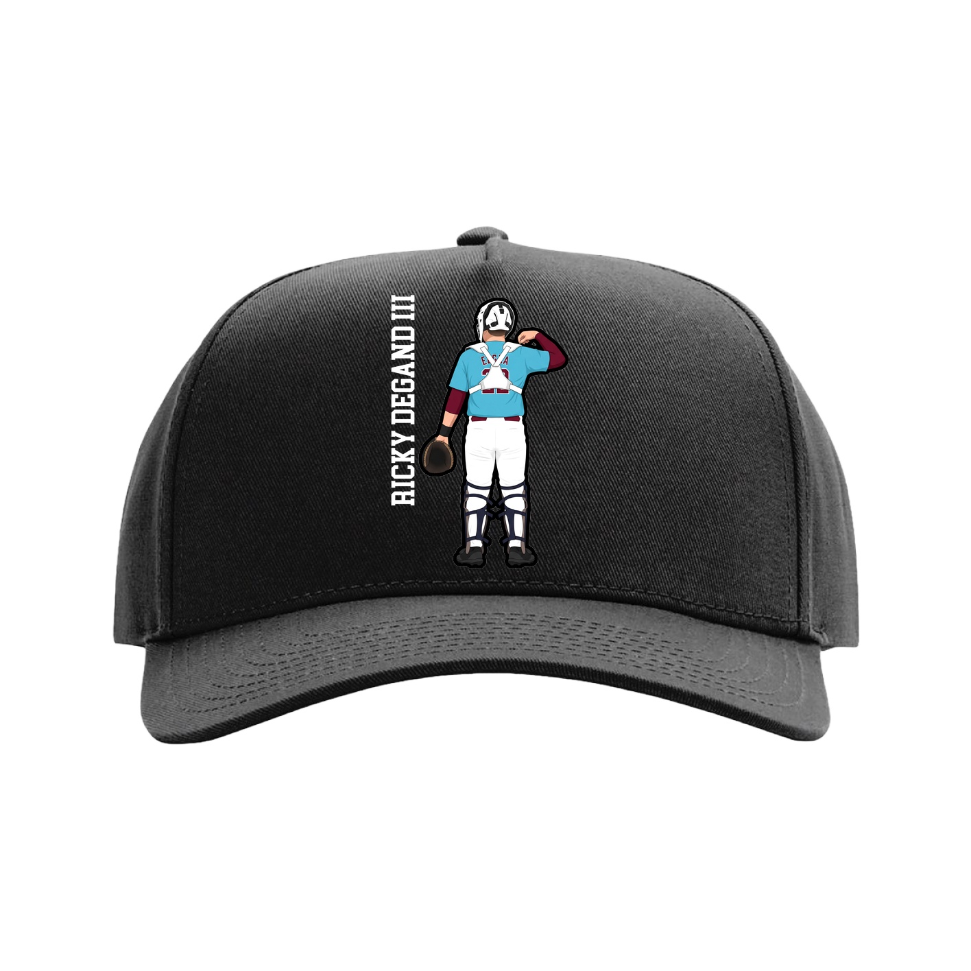 Full Fabric Five-Panel Champ Cap — Name Vertical in Black