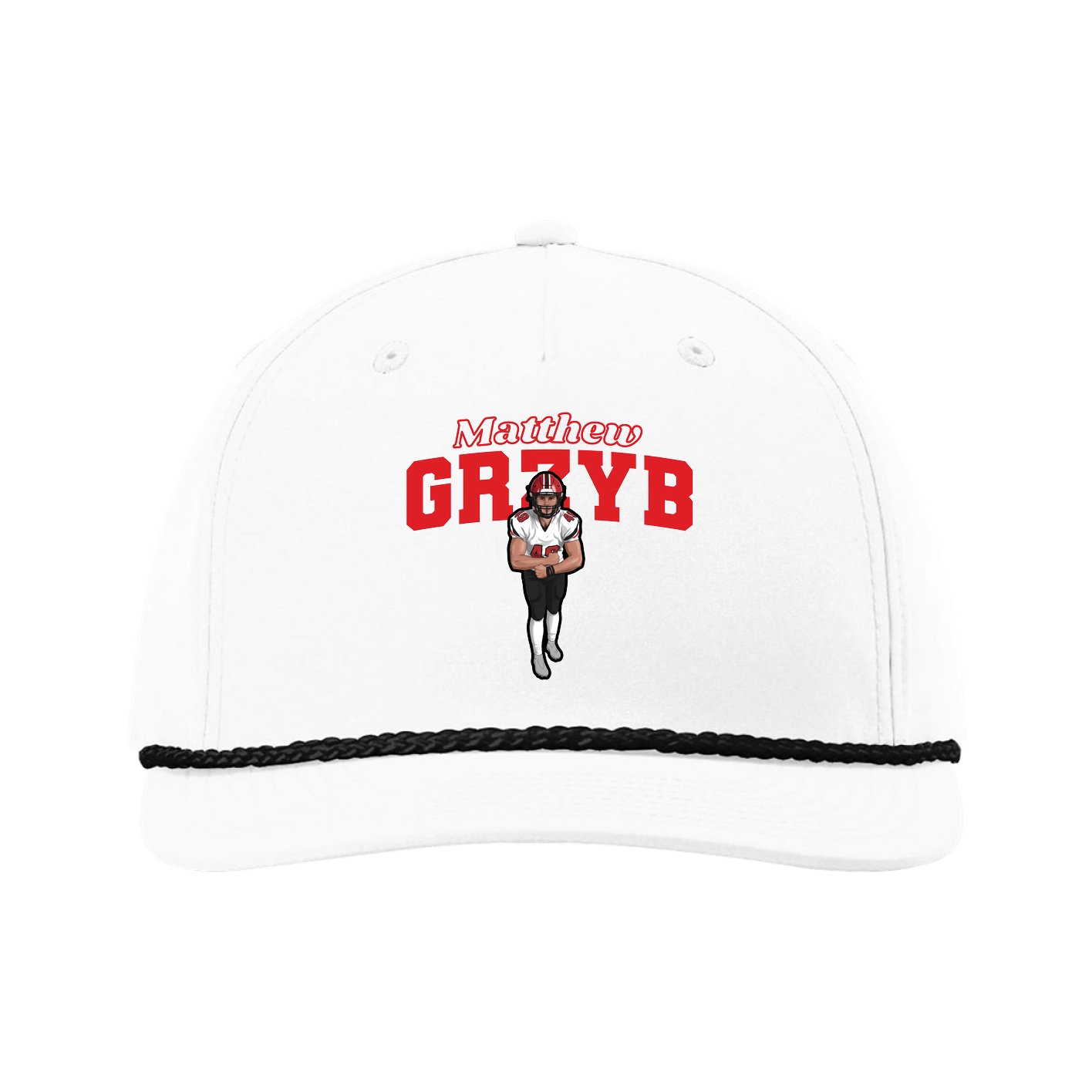 Five-Panel Classic Rope Cap — Name Arch in White