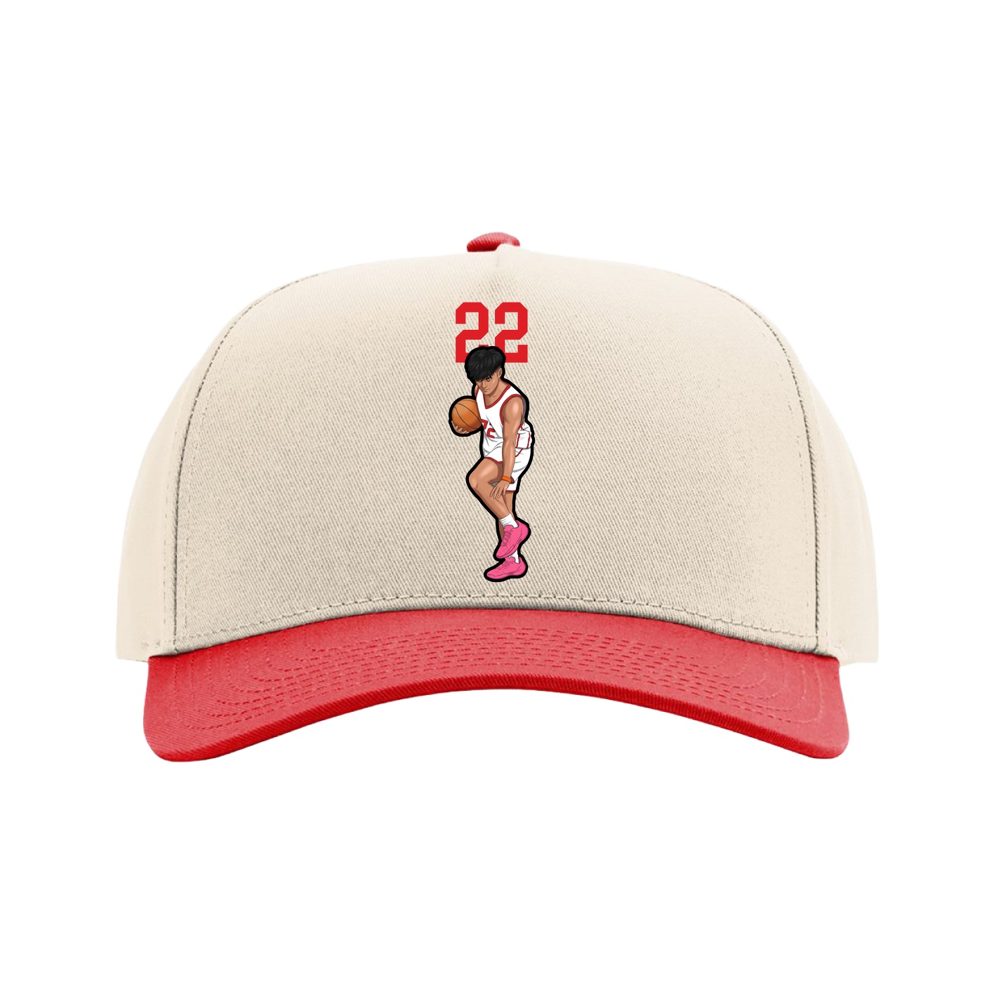 Full Fabric Five-Panel Champ Cap — Number Top in Cream/Red