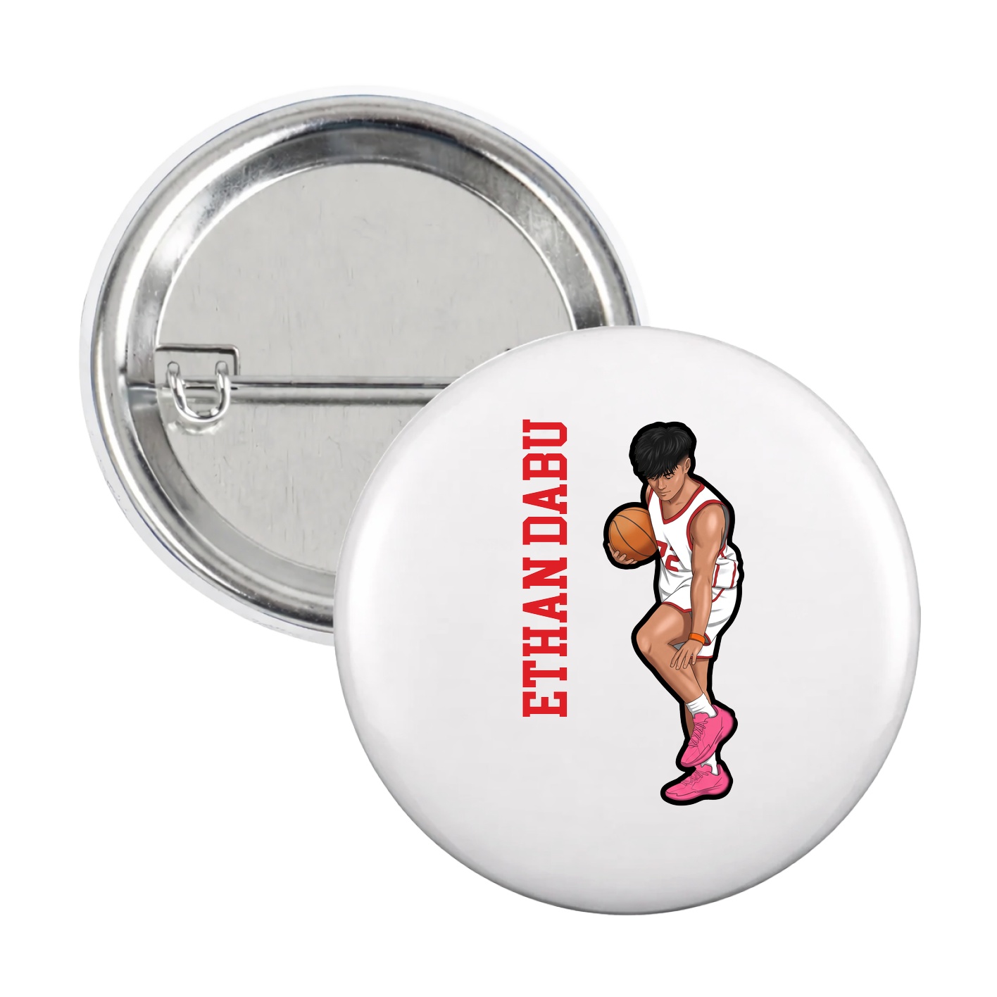 Game Day Button — Name Vertical in White