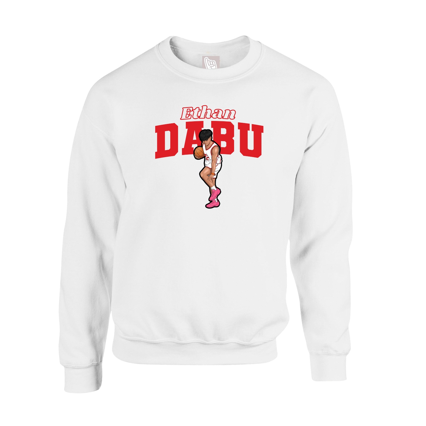 Fleece Crew — Name Arch in White