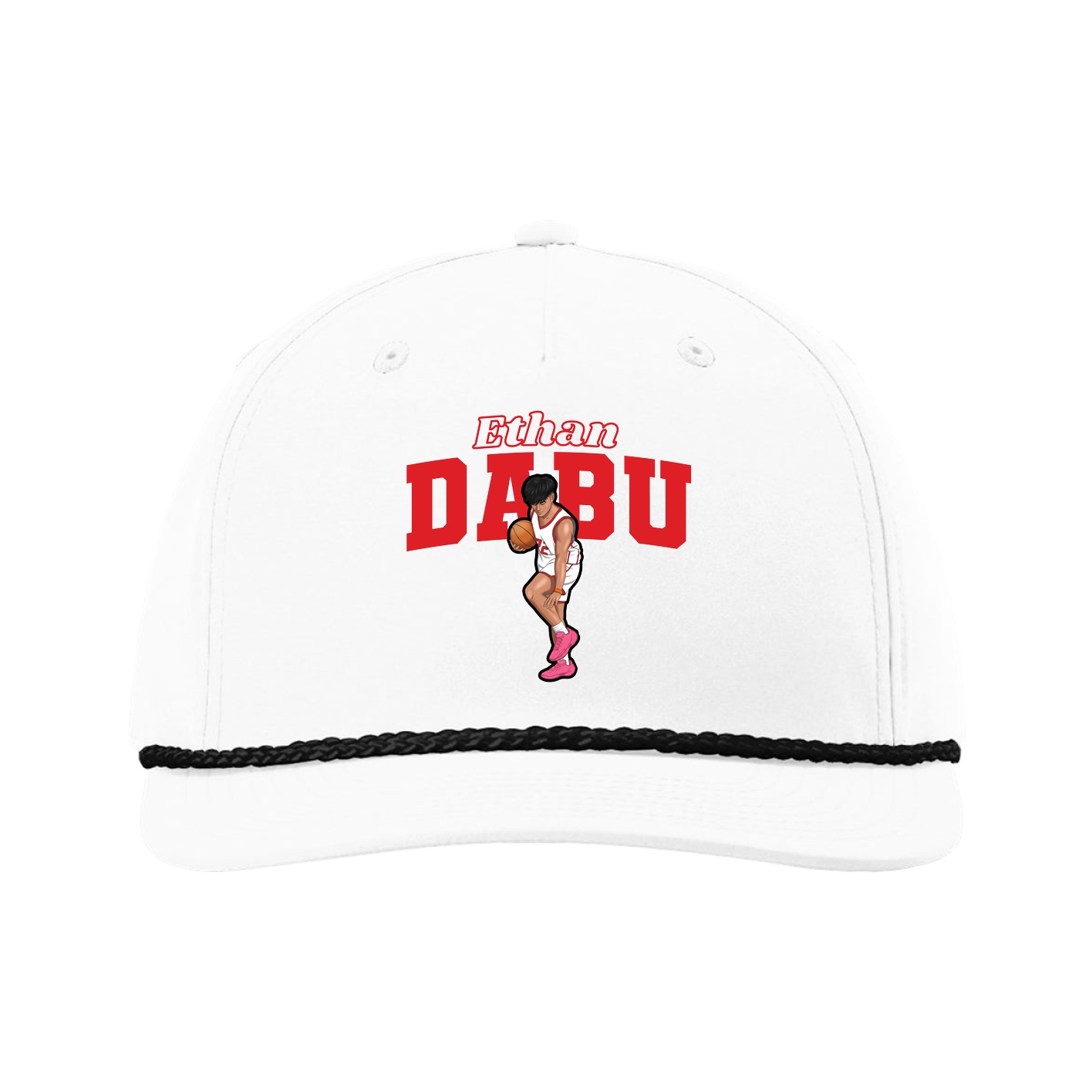 Five-Panel Classic Rope Cap — Name Arch in White
