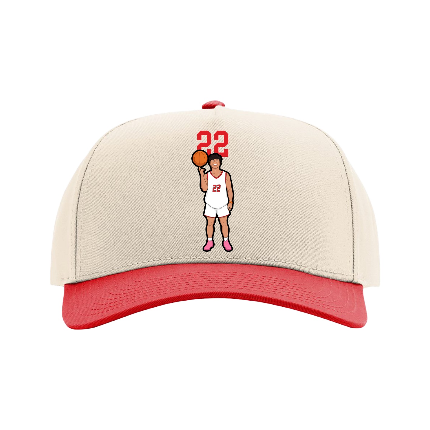 Full Fabric Five-Panel Champ Cap — Number Top in Cream/Red