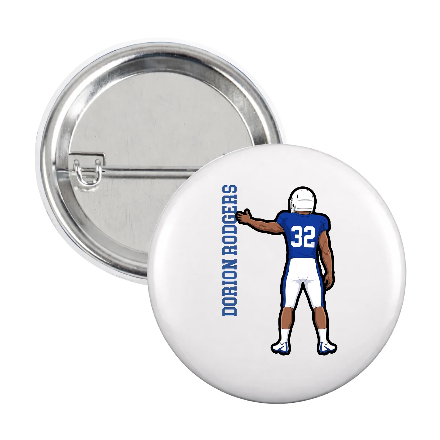 Game Day Button — Name Vertical in White