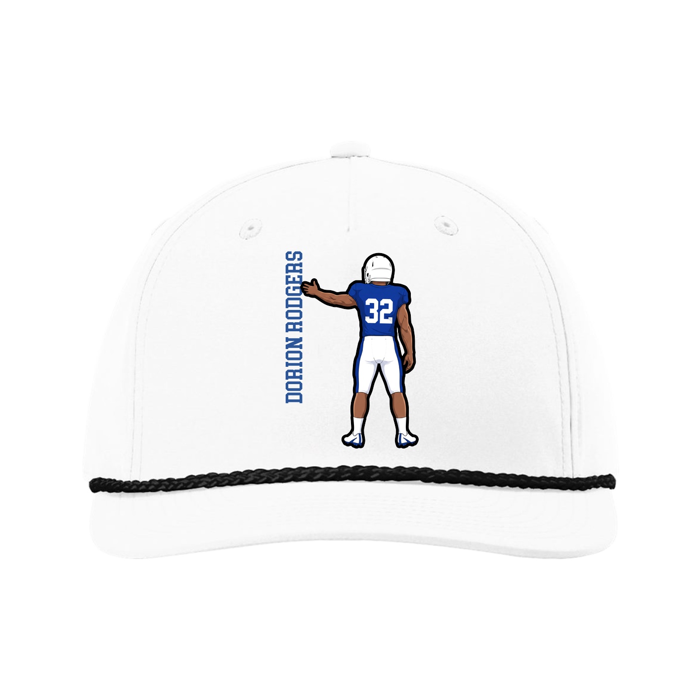 Five-Panel Classic Rope Cap — Name Vertical in White