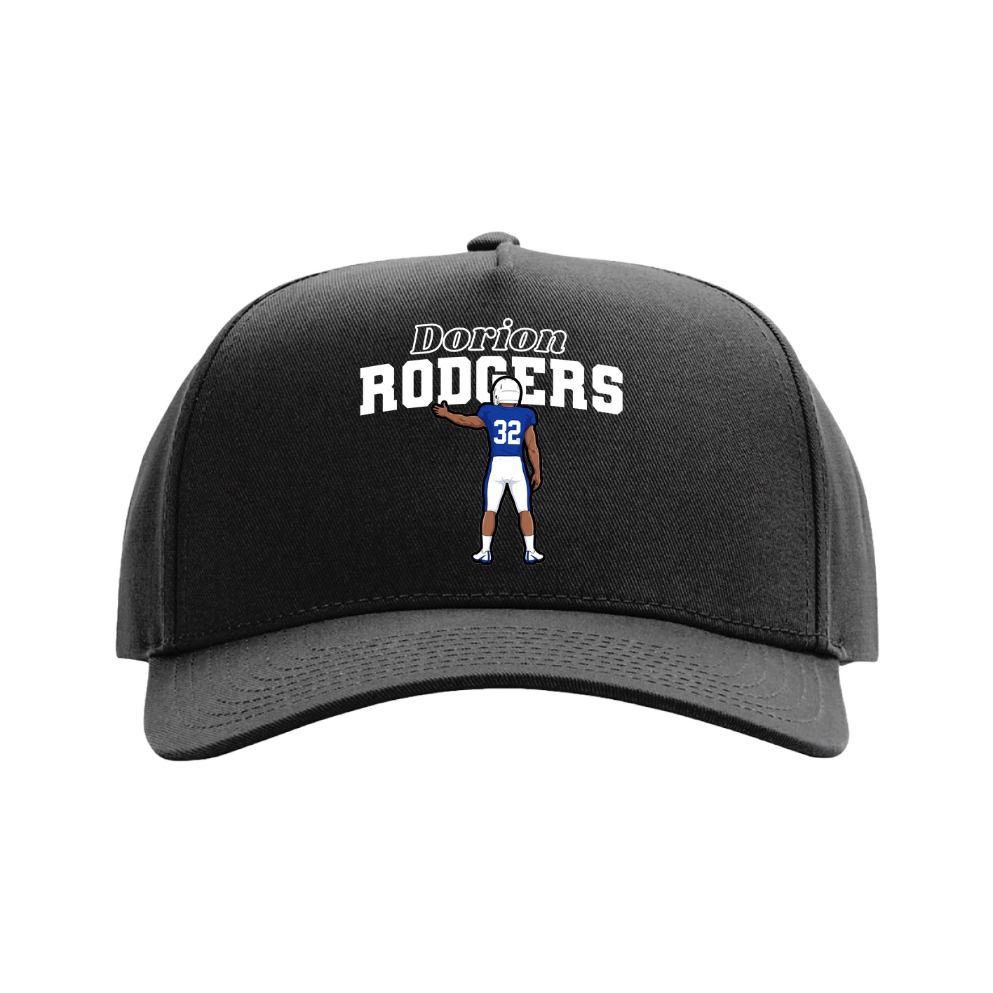 Full Fabric Five-Panel Champ Cap — Name Arch in Black