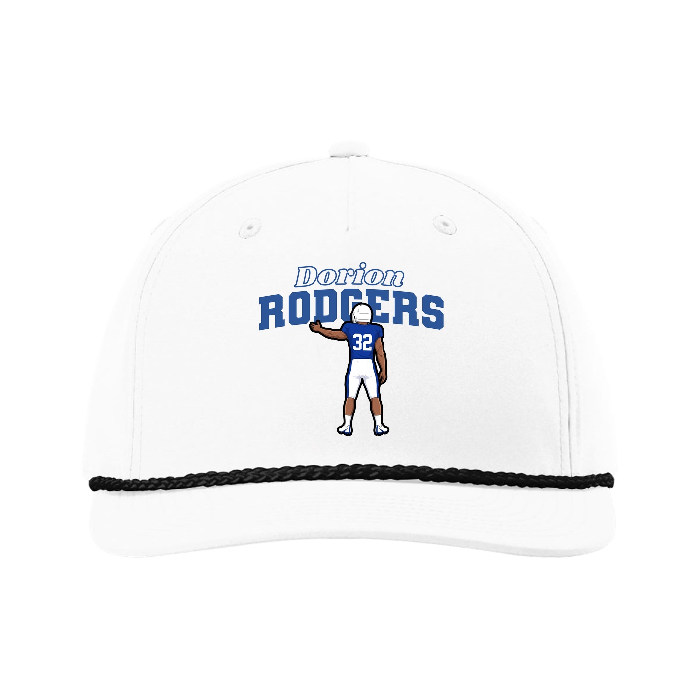 Five-Panel Classic Rope Cap — Name Arch in White