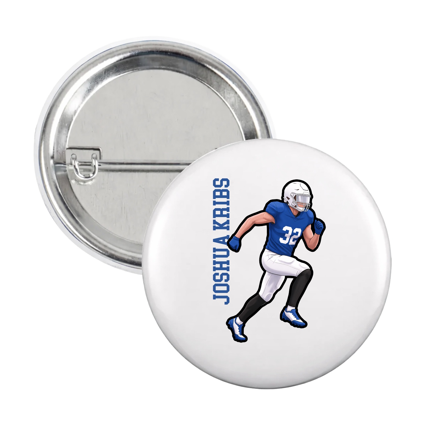 Game Day Button — Name Vertical in White