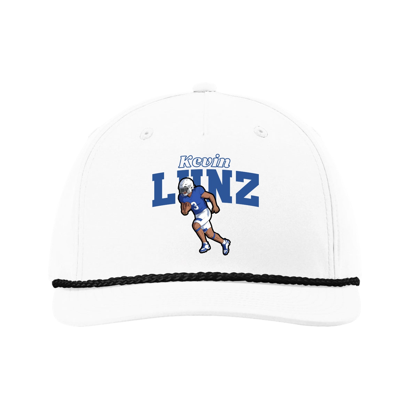 Five-Panel Classic Rope Cap — Name Arch in White