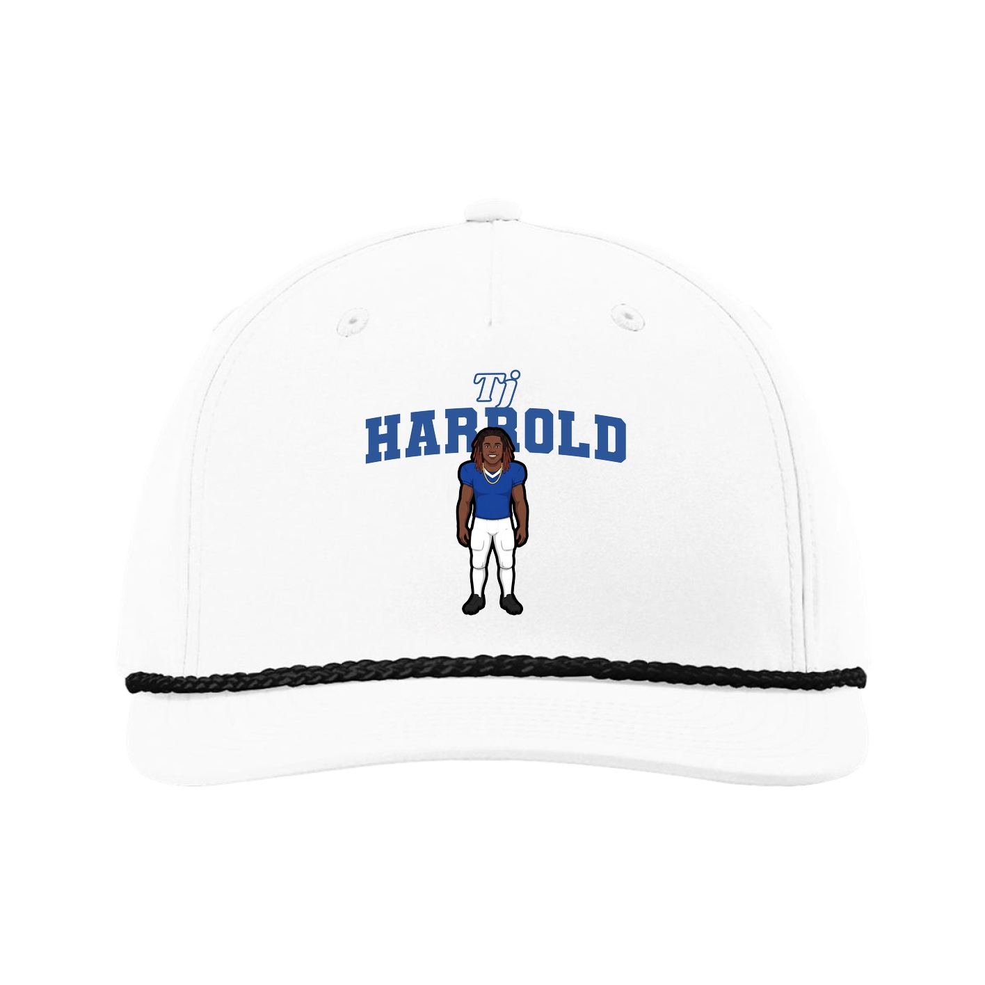 Five-Panel Classic Rope Cap — Name Arch in White
