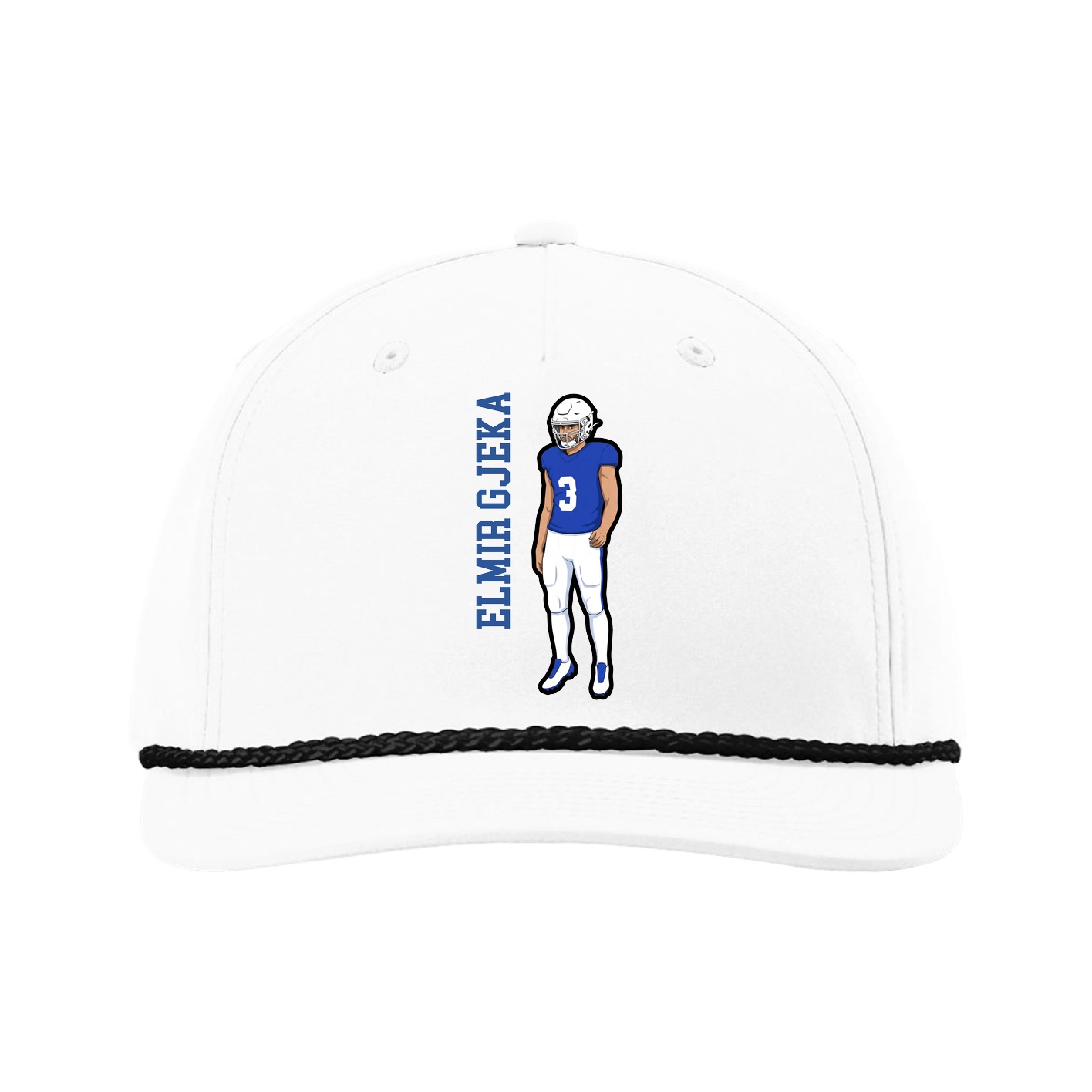 Five-Panel Classic Rope Cap — Name Vertical in White