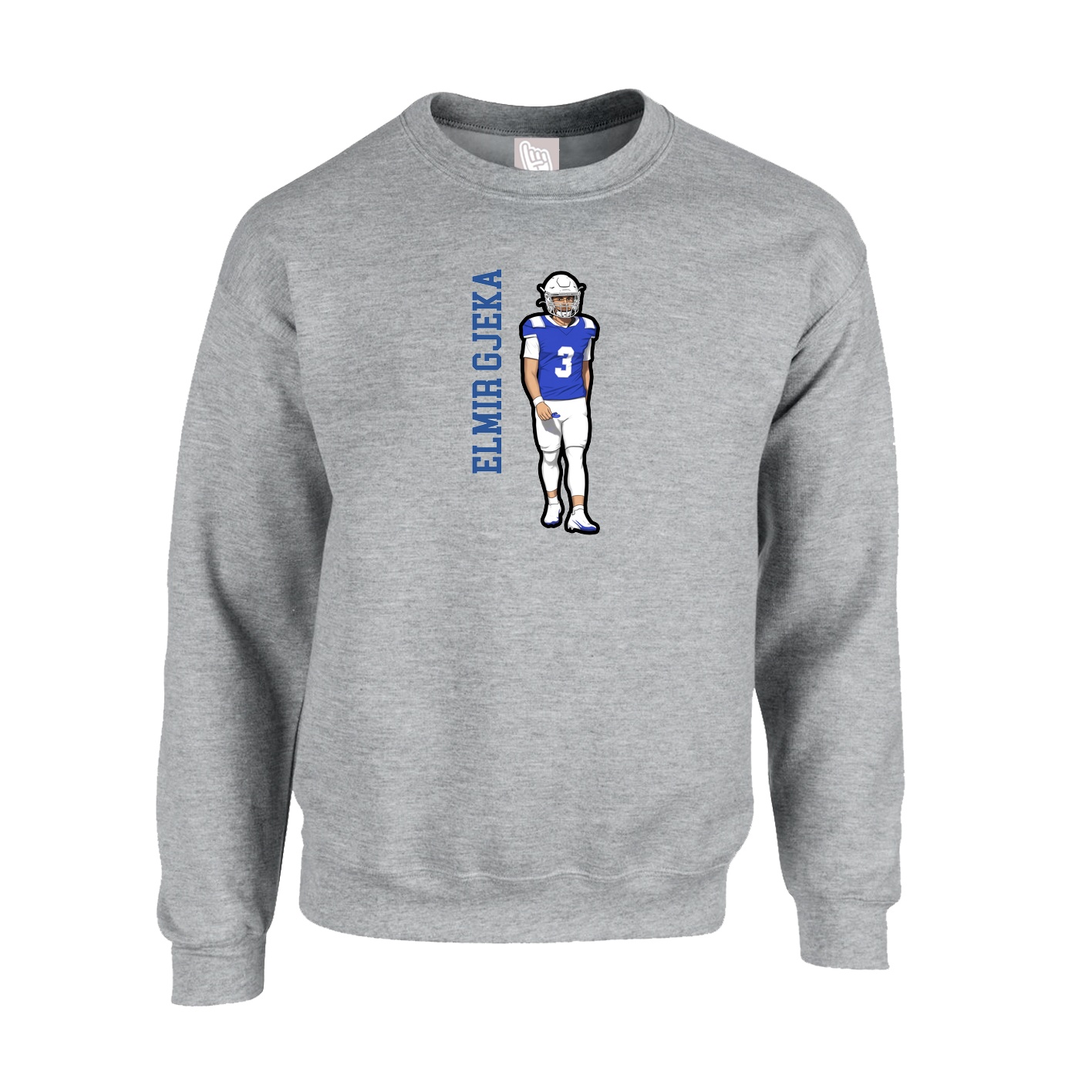 Fleece Crew — Name Vertical in Grey
