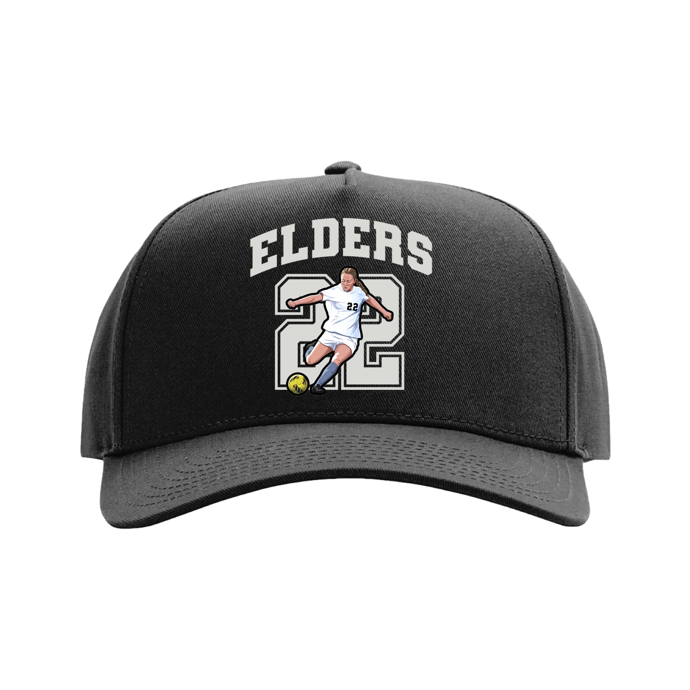 Full Fabric Five-Panel Champ Cap — Number in Black