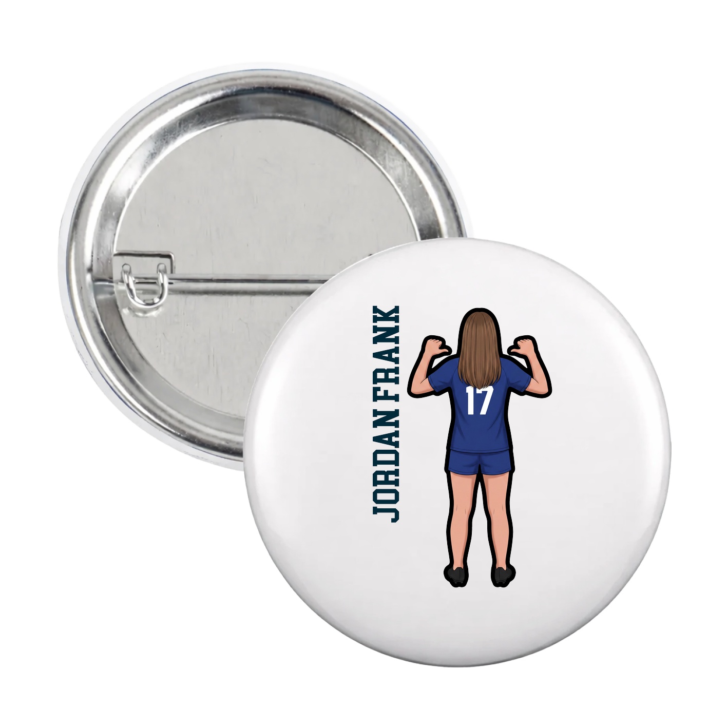Game Day Button — Name Vertical in White