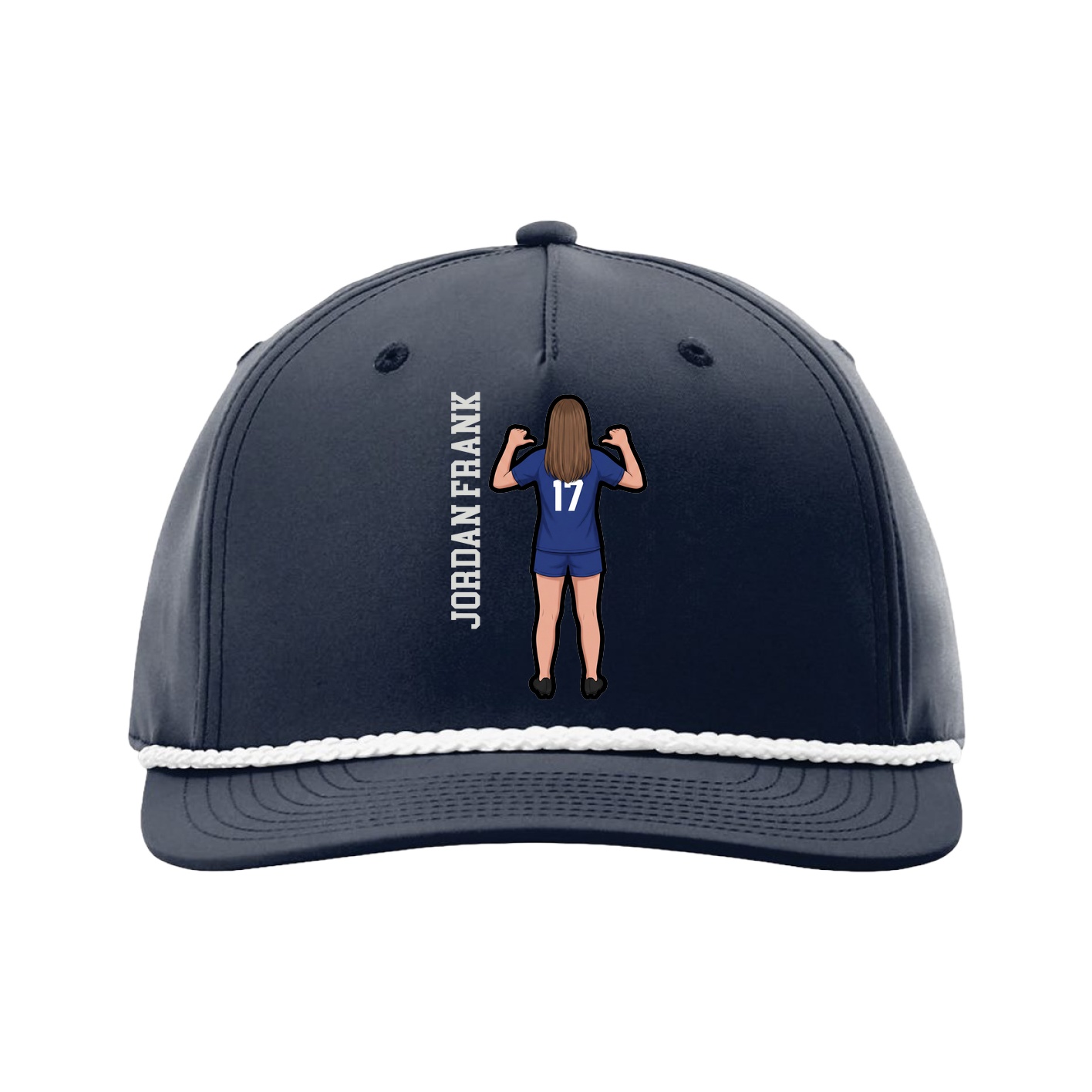 Five-Panel Classic Rope Cap — Name Vertical in Navy