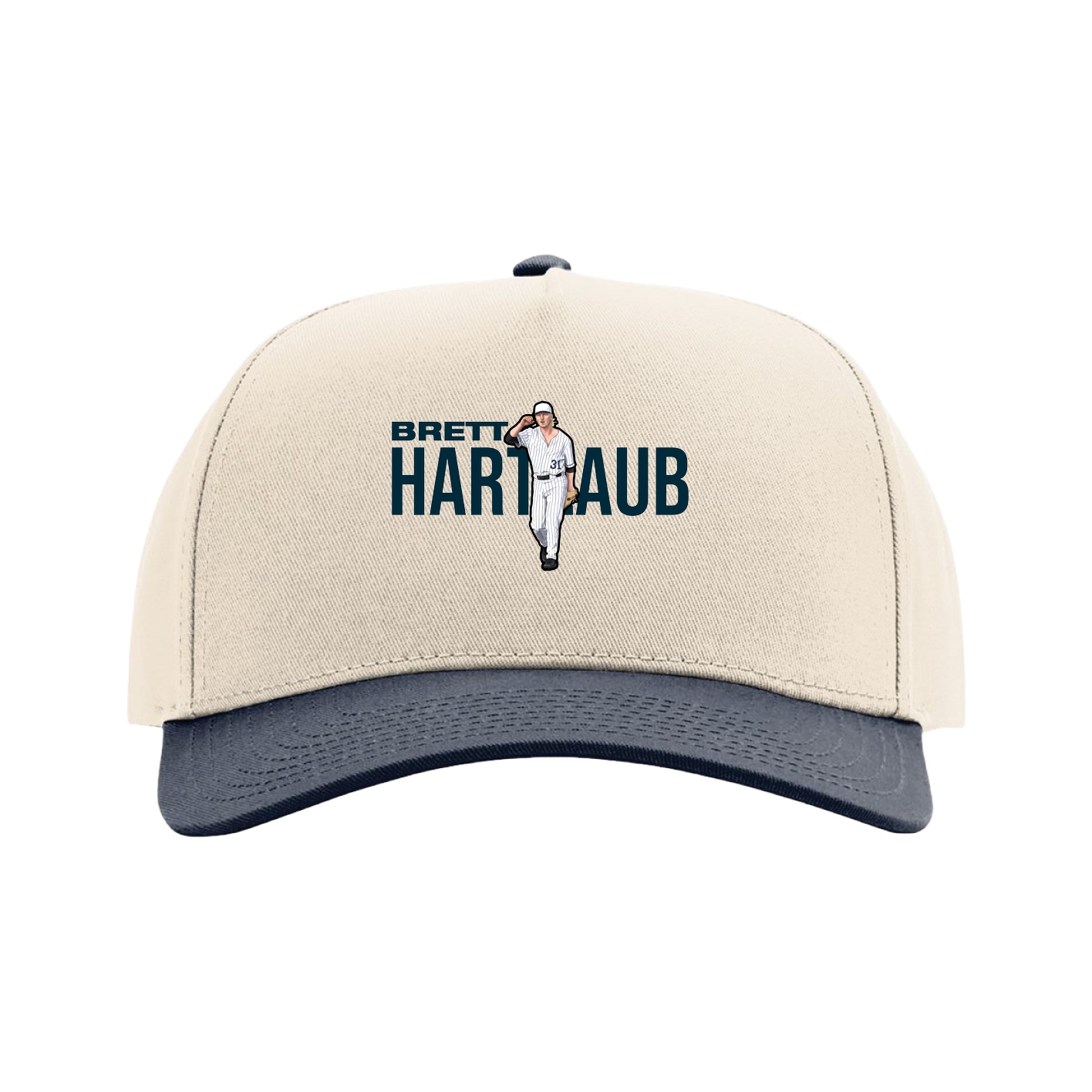 Full Fabric Five-Panel Champ Cap — Player Name in Cream/Navy